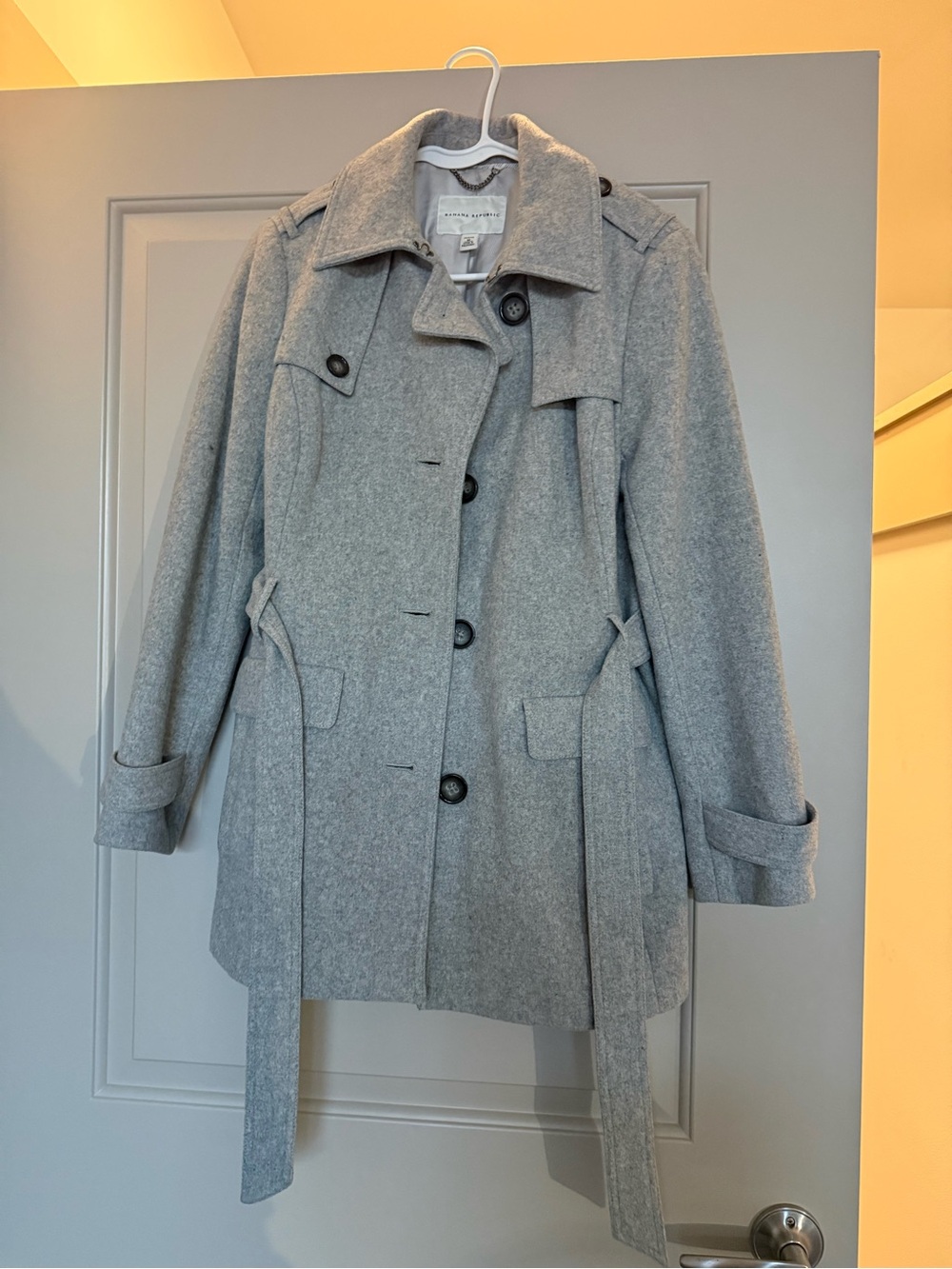 Banana Republic Light Gray Wool-Blend Trench Coat
